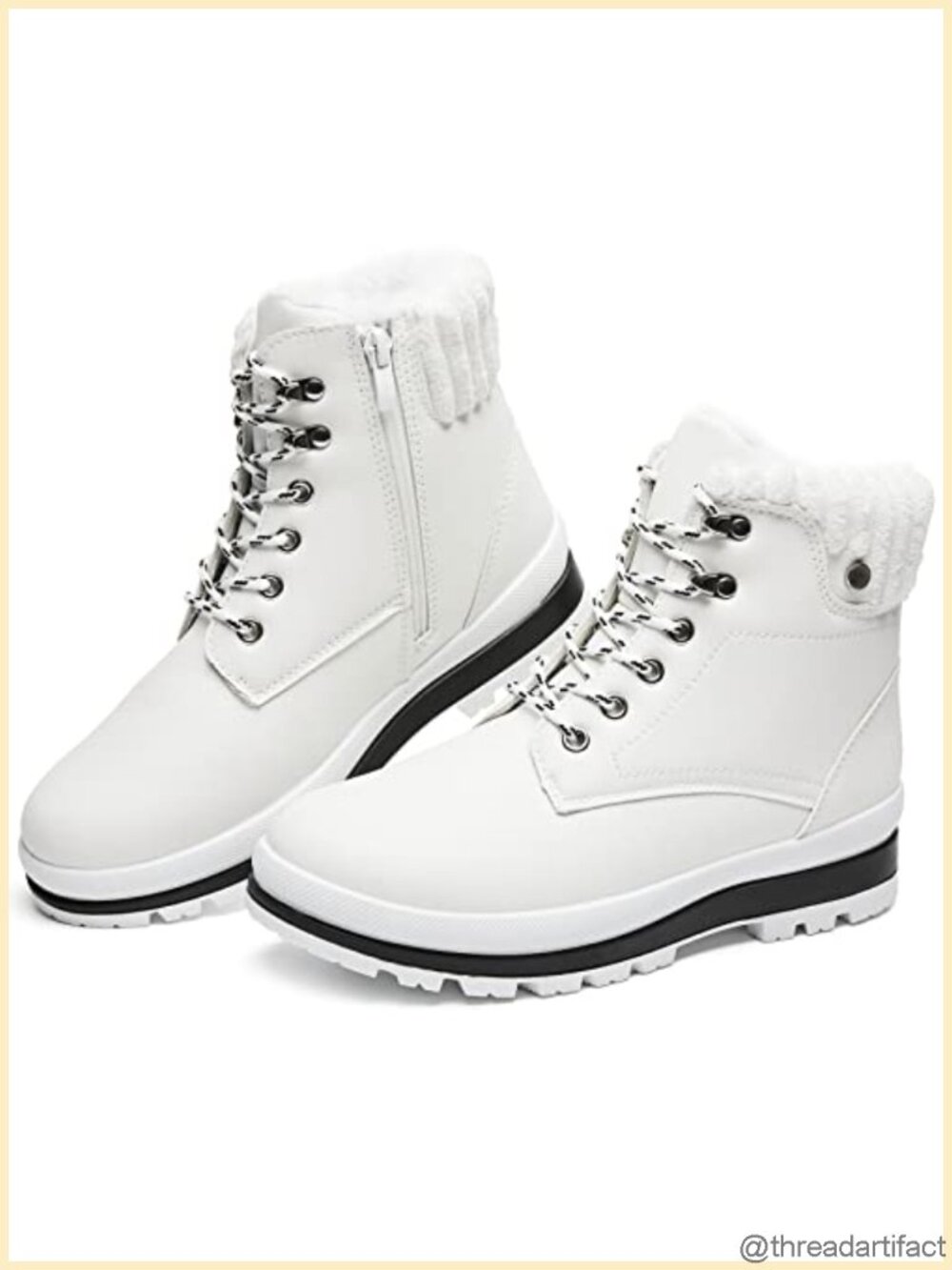 Waterproof Synthetic Leather Ankle Boots Fur Lined Side Zipper Combat